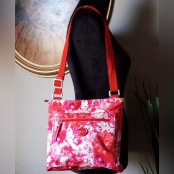 Coach Handbags - COACH Red & Pink Floral Nylon Crossbody Purse